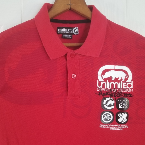 Ecko Unltd Mens XL Polo Shirt Red Short Sleeve Logo 100% Cotton Multi Logo (528) - Picture 1 of 11